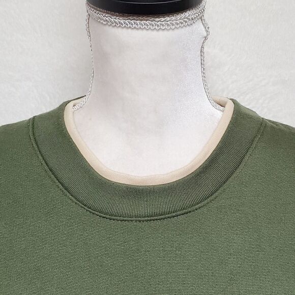 Vintage 90s Basic Editions Olive Green Teddy Bear Floral Fleece Lined Sweatshirt - Picture 3 of 11